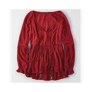AEO | ♥️ Red blouse with long sleeves & lace